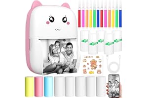 KDISHKRA Mini Impresora Térmica Portátil - Impresora Bluetooth Sin Tinta para Móvil, Imprime Fotos, Notas, Etiquetas, Listas, Pegatinas, Páginas Web - Regalo Creativo DIY para Niñas y Estudiantes