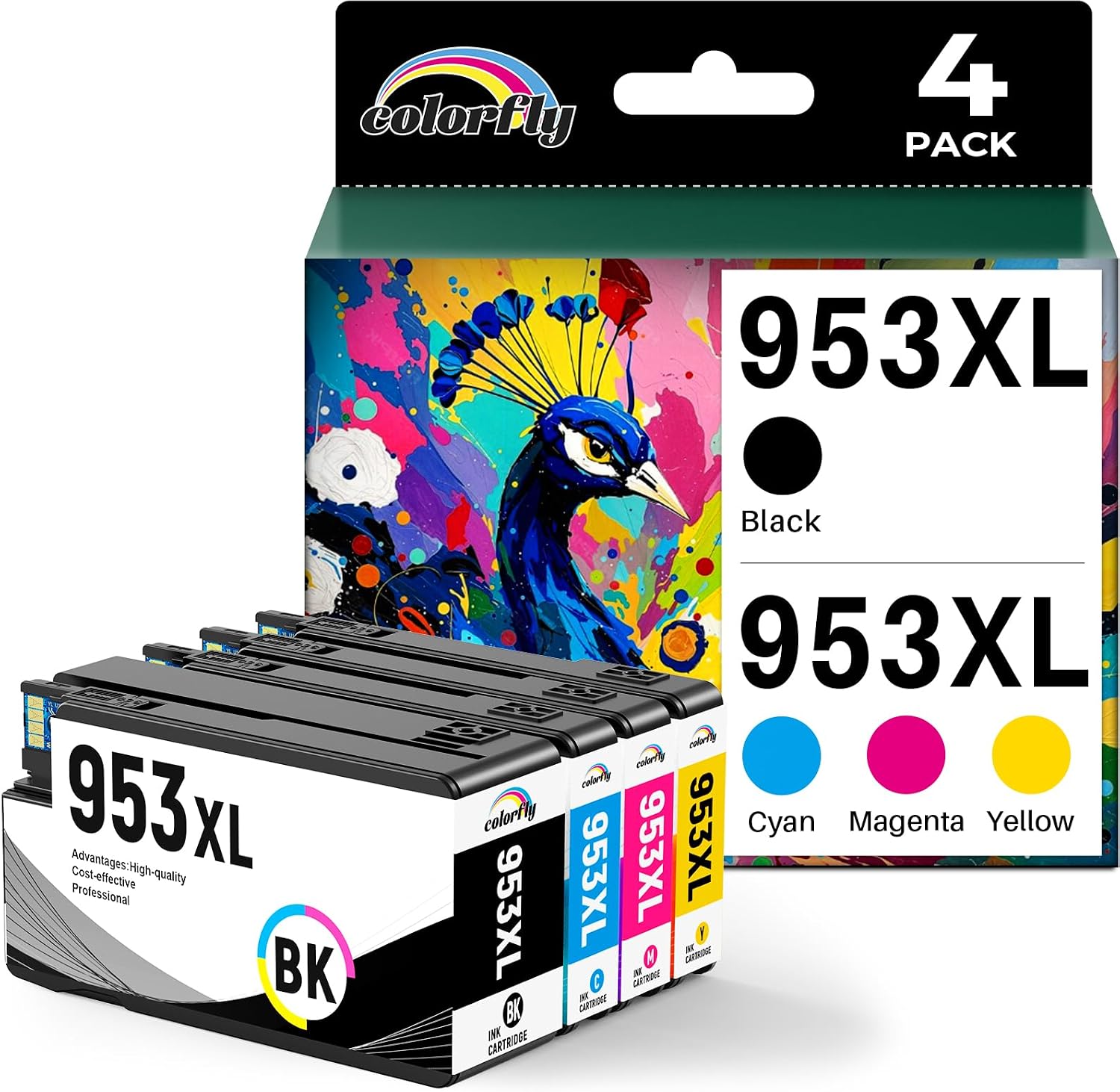 colorfly Cartucho de Tinta 953XL compatibles con HP 953 XL Multipack 953XL Cartuchos de Impresora para HP Officejet Pro 8710 7740 7720 8210 8720 7730 8218 8715 8718 8725 (Paquete de 4)
