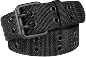 Drizzte Ceinture Homme 100-170cm Grande Taille Cloutée Double Oeillet Ceinture Toile Unisexe Noire