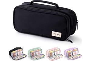 BOZIEE Piórnik z 3 przegródkami, duża pojemność, piórnik z uchwytem do noszenia, do szkoły, biura, dla młodzieży, dorosłych, czarny, Piórnik