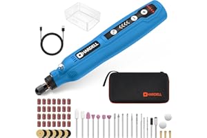 HARDELL Mini Trapano a Batteria, 3.7V Utensile Rotante Multifunzionecon Luce Led, 5-Velocità con 61 Accessori per Piccoli Progetti Fai da Te