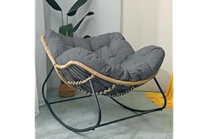 BYGSBKDP Outdoor Rocking Chair – Oversized Stainless Steel Green Velvet Cushion Rocking Egg Chair for Adults and Children, Ideal for Garden, Bedroom, Living Room, Terrace, with Rattan Accents (Dark Gray,Large)