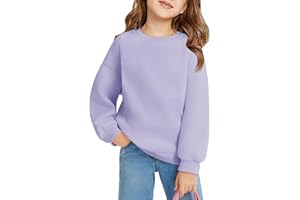 Haloumoning Sudadera para niña de cuello redondo de gran tamaño, ligera, deportiva, manga larga, monocolor, básica, manga larga, tops 5-14 años