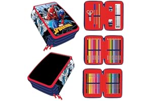 CERDÁ LIFE'S LITTLE MOMENTS Astuccio Scuola con Accessori di Spiderman - 12,5x6,5x18,5 cm - Fabbricato in Poliestere - Astuccio 3 Scomparti con Chiusura a Cerniera - Prodotto Originale Elaborato in Spagna