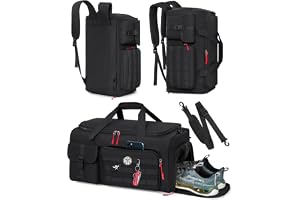 RAINSMORE Sports Bag for Men 45L Sports Travel Duffle Bag with Shoe & Laptop Compartment Carryon Weekender Bag Overnight Backpack, Black, 21x11.8x11.42 inches, Classic