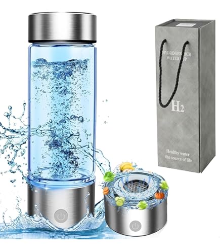 madeking Hydrogen Water Bottle Generator - 400ml Rechargeable Hydrogen Water Ionizer Machine, Portable Hydrogen Rich Water Cup Maker, Hydrogen Water Bottle Glass Good for Travel, Sports, Gift (Black