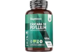 WEIGHTWORLD Cáscara de Psyllium Husk 1400 mg - 180 Cápsulas de Pisilio Orgánico Puro - Fibra de Plantago Ovata, Vegano, Sin Gluten, Sin Lactosa y Keto para 3 Meses de Suministro
