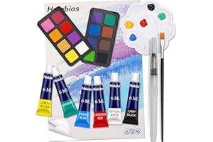 Halobios Portable Paint Set with 12 Watercolor Paints, 6 Acrylic Paints (6ml each) and Mini Sketchbook, Art Supplies for Adults and Kids, Basic Painting Kit for Students and Beginners