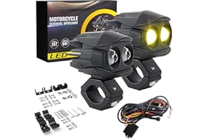 BraveWAY 60W 18000LM Feux Additionnels Moto Phare LED Auxiliaire antibrouillard 5 Modes Stroboscopiques, kit de Faisceau de Câblage Plug and Play et 2 Supports de Montage