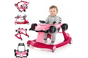 SUN BABY Girello bambino 3in1, primi passi Formula Racing, luce and Melodia, da 6 Mesi Fino a 12 kg, Seduta Imbottita, Rimovibile e Regolabile in Altezza (Rosa)