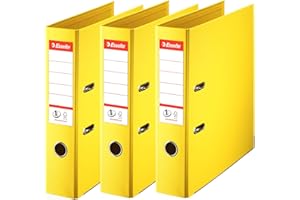 Esselte, N°1 Power, Pack de 3 Classeurs à levier, Jaune, Dos 75mm, A4, PP, 624272