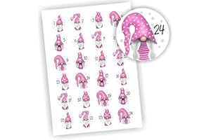 TOHOYARD 24 Aufkleber Adventskalender Zahlen Fest Weihnachten Aufkleber Sticker DIY Wichtel rosa Mütze