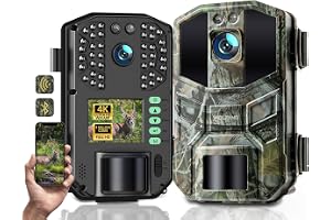 WOLFANG Vilddjurskamera 64 MP 4K HD, WiFi Bluetooth spårkamera, jaktkamera med mörkerseende rörelseaktiverad, IP66 vattentät, 0,1 s utlösningstid för vilddjursinspelning, inomhusövervakning
