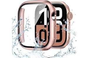 Kamita Waterproof Case for Apple Watch 11/Watch 10 42mm with Built-in Tempered Glass Screen Protector Film, Hard PC Bumper Cases Full Coverage Protective Cover for iWatch 11/iWatch 10 42 (Rosegold)
