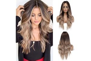 Esmee Długie faliste Ombre Brown do Light Brown Syntetyczne peruki dla kobiet Medium Pitch Brown Peruka dla Daily Party Cosplay Use-24 Cali