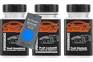 TRISTARcolor Pintura para motos Set de lápices de retoque para Suzuki Motorrad YC2 Candy Grand Blue Perl Fondo pintura base pintura transparente 50 ml cada uno
