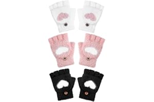 Geyoga 3 Paia Guanti Senza Dita di Cuore Guanti Convertibili con Flip Top