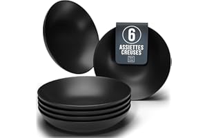 PURE LIVING INTERIOR DESIGN Ensemble de Assiettes Creuses 6 pièces Manhattan Noir Mat - Faïence Premium, Lave-vaisselle, Micro-ondes - Assiettes Stylishes, Service Vaisselle - Collection Pure Living Urban Black Line