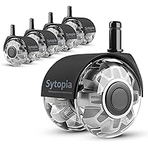 Rotelle Per Sedia Ufficio 60mm | Set 5 Pezzi, Gomma Per Parquet E Tappeti - Perni 11x22mm, Portata 317kg - Foto 8