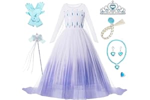 Eadaion Elsa Mädchen Prinzessin Kleid Kinder Kostüme für Mädchen Prinzessin Kostüm Kleid Dress mit Krone Zauberstab für Weihnachten Halloween Cosplay Verkleidung Karneval Geburtstag Party