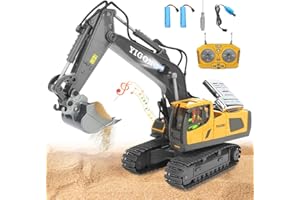 PLLYPE Zdalnie sterowana koparka dla dzieci, koparka zdalnie sterowana, obracana o 360°, światła i dźwięki, prezenty na urodziny/Boże Narodzenie, dla chłopców 3, 4, 5, 6, 7, 8, 9, 10, 11, 12