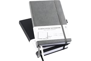 Agoer Cuaderno de Notas A5-2 Unidades Libreta A5, 384 Páginas Numeradas Tapa Dura con Papel Grueso Premium de 120 g/m² y Cierre Elástico, 14 x 21 cm Bullet Journal para Escritura(negro + gris)