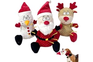 CIIVURR 3 Pieces Christmas Squeaky Interactive Dog Toys with Crinkle, Plush Dog Toys to Keep Them Busy for Boredom, Dog Enrichment Puzzle Toys for Small Medium Large Dogs - Santa/Snowman/Deer