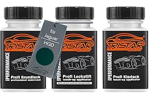 TRISTARcolor Peinture voiture Kit crayon de retouche peinture pour Jaguar HGD British Racing Green Peinture de fond peinture de base vernis clair 50 ml chacun