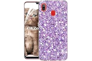 OKZone Compatible Samsung Galaxy A20 / A30 Case [with HD Screen Protector], Bling Glitter Design Soft Gel TPU Silicone Skin Cover Anti-scratch Protective Case for Galaxy A20 / A30 (Purple)