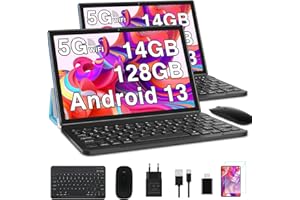 ‎GOODTEL GOODTEL 2024 Neueste Tablet 10 Zoll 14GB RAM + 128GB ROM, Android 13 5G + 2.4G WiFi, 2.0Ghz Core, GPS, Bluetooth 5.0, 8MP + 5MP, Type C, OTG, Cast, Tablet PC Mit Schutzhülle, Tastatur und Maus(Blau)