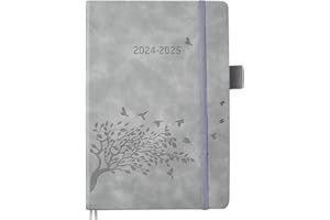YHH Academic Diary 2024 2025 A5 Page per Day, Daily Planner with Monthly Tabs, Pocket, Pen Holder & 2 Bookmark, Elastic Appointment Mid Year Diary 24/25 Page a Day, Aug’24-Jul‘25 for Teacher Student