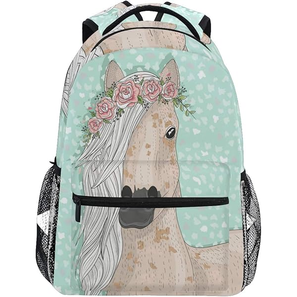 Sac à Dos Enfant Garçon Fille - Motif Cheval Ou Fleur, Compartiment Ordinateur 15,6", Dos Rembourré