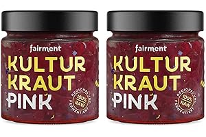 ‎FAIRMENT fairment Kultur Kraut Pink - lebendiges Bio Sauerkraut im Glas mit Rotkohl, Ingwer und Koriander - natürlich fermentiert und nicht pasteurisiert