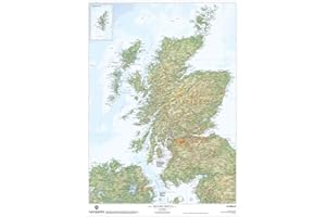 MAP MARKETING Physical Map of Scotland Wall Map - Laminated Poster - Size 82cm x 120cm - Perfect For Schools, Offices and Businesses - Clearly Shows County's, Towns And Roads