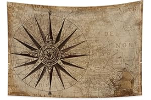 YONGFOTO Tapisserie Carte Vintage 150x100cm, Carte du Monde Ancienne Indicateur de Direction Bateau Texte Murale Déco Aventure Historique Couverture Chambre Bureau Dortoir