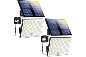 Realky Lampara Solar Exterior con Sensor de Movimiento, Foco 113 LEDs 2000mAh 4 Modes, Luz Potente LED para Jardin con Cable de 5 m, 2 piezas