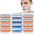 Khazna Razor Blade Shaving Razor Blade Refills for Gillette Fusion 5, 12pcs Men's Safety for Shaving Smooth, with Precision Cut Stainless Steel Blades (8pcs Orange+4pcs Blue)