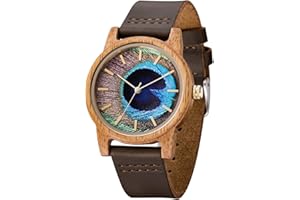 MUJUZE drewniany zegarek, prezent męski damski analogowy skórzany pasek kwarcowy drewno męski oryginalny prezent