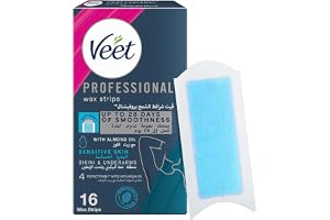 Veet Professional Hair Removal Easy-Gel Bikini & Underarms Wax Strips With Almond Oil For Sensitive Skin, Perfect Finish Wipes With Argan Oil, Up To 28 Days Of Smoothness, 16 Wax Strips(Pack May Vary)