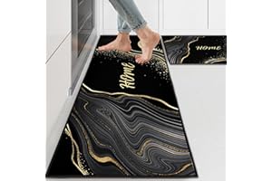 ‎PQCXXA PQCXXA Washable Rubber Backing Küchenteppich Set 2 Stück, Wasser und Öl aufnehmen Küche Matten Fußmatte Teppich Set für Küche, Wäscherei,Wohnzimme (Marmor 1, 40x120cm+40x60cm)