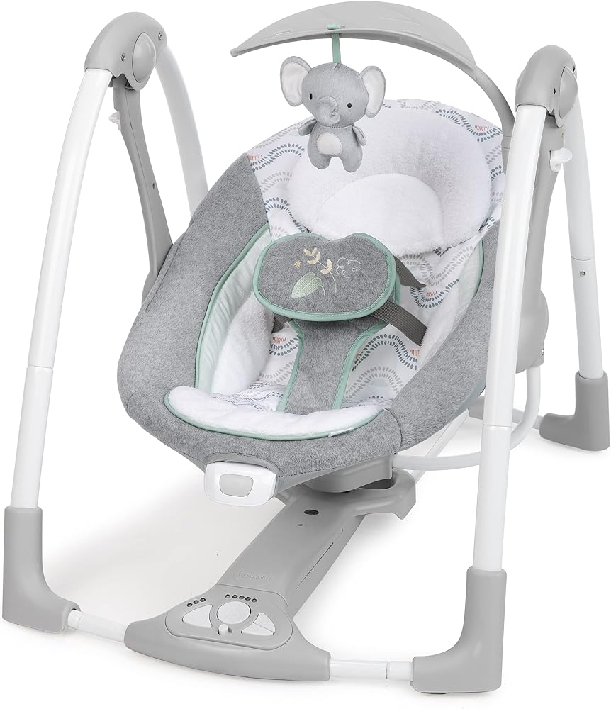 Ingenuity ConvertMe 2'si 1 Arada Kompakt Taşınabilir Otomatik Bebek Salıncağı ve Bebek Koltuğu, Pil Tasarrufu Sağlayan Titreşimler, Doğa Sesleri, 0-9 Ay 3-9 kg (Swell)