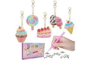 YUANJIASHUN YAO Diamond Painting Key Chain,Gift for 6 7 8 9 10 Year Old Kids，5D Diamond Color Sticker Crafts DIY Painting Kits, for for 3-12 Year Old Boys Girls Birthday Presents Gift (ice Cream)