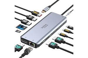 SELORE&S-GLOBAL Station d'Accueil USB C Double Moniteur 13 en 1, Dock Dual HDMI, HUB Macbook Pro, Displayport, USB 3.1, PD 100W, USB 5, RJ45, Audio pour HP Dell PC Portable