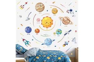 wondever Adesivi Murali Sistema Solare Sticker da Muro Spazio Pianeti Razzo Adesivi da Parete per Camerette Bambini Ragazzi Asilo Nido