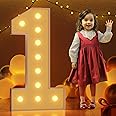 4FT Marquee Numbers, Light Up Numbers Letters, Mosaic Numbers for Balloons, Gaint Marquee Numbers, Number 1 Balloon for First 1st Birthday Decorations, Anniversary Decoration 1 year old Party Decor