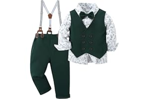 Amissz Jungen Anzug Gentleman Outfit 6-10 Jahre, Kleinkind Festlich Bekleidungsset Taufanzug Hochzeitanzug Festanzug + Langarm Hemd + Weste + Bowtie + Hosenträge