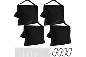 WANDGU Sandsäcke für Fotografie: 4 Stück Fotografische Leere Sandsack mit 4 Karabiner und 8 Beuteln, Oxford Fabric Leer Sandsack für Fotostudios, Stative, Außenaufnahmen und Camping (Schwarzer)