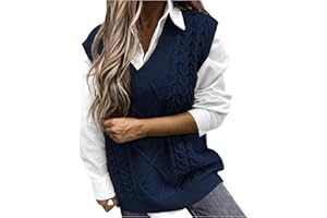 DONDPO Strickweste Damen Lang Baumwolle Winter Ärmellos Pullover Pullunder Elegant Braune Schwarz Strickweste Sweater Vest Strickpullover V Ausschnitt Warm Pullover Vest Strickpullunder