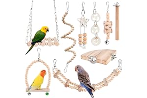 Vegena Lot de 9 jouets pour oiseaux - Jouet à bascule - Cage à oiseaux - Jouet à mâcher - Accessoire de cage à oiseaux - Plateforme en bois pour perruches, calopsittes, aras, pinsons