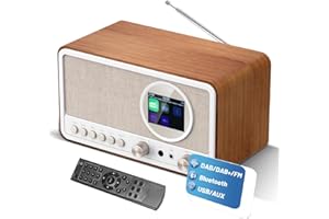 LQIKARL DAB DAB+ FM Digital Radio with Bluetooth and Dual Alarm Clock | Portable Vintage Radio Retro Bluetooth Speaker with USB/AUX, Headphone Jack, Sleep Timer, Remote Control, 30 Presets